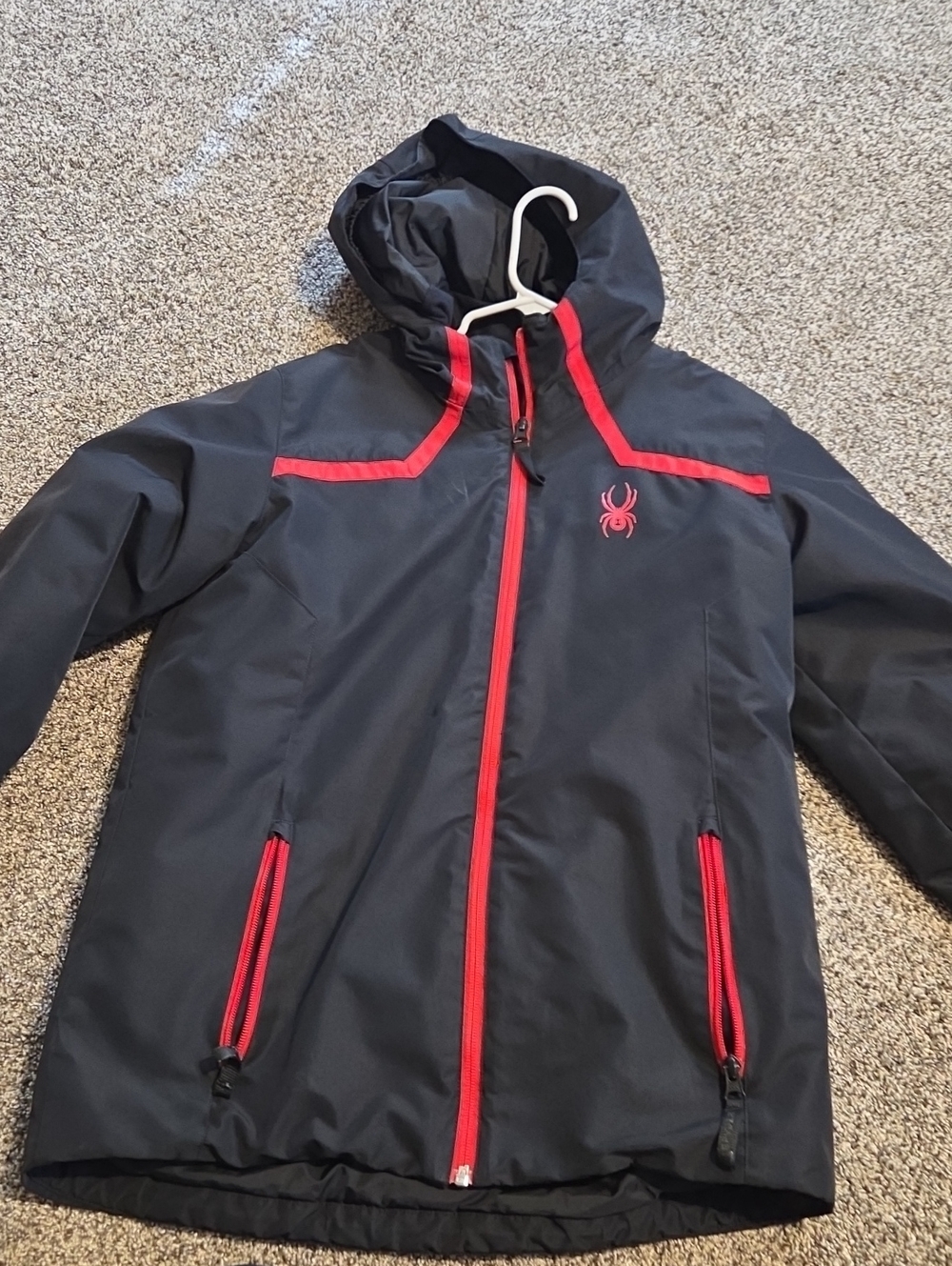 Spyder Black Jacket with Red Accents and Hood